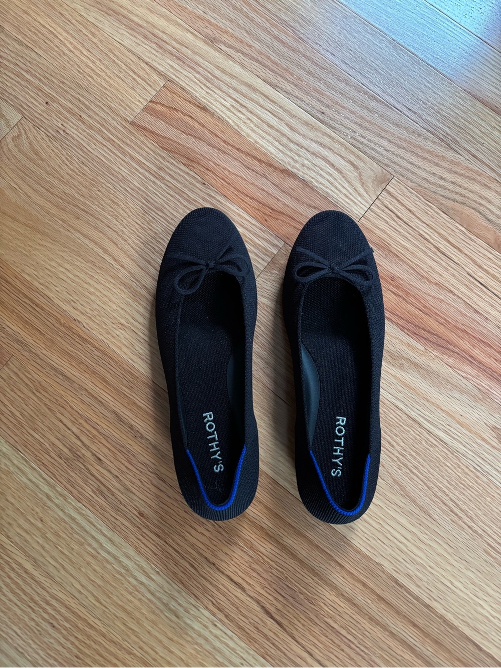Rothy's Black Knit Ballet Flats with Bow Accent